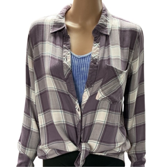 Cosmic Blue Love - NWT - Boutique Brand Plaid Button-Up Women’s Top - Picture 1 of 5